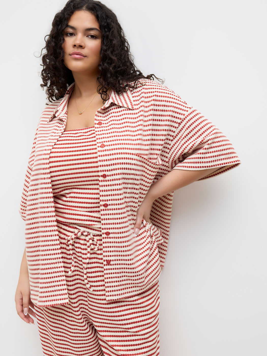 Camicia Over Size Abbottonata A Righe Con Colletto Taglie Comode & Plus