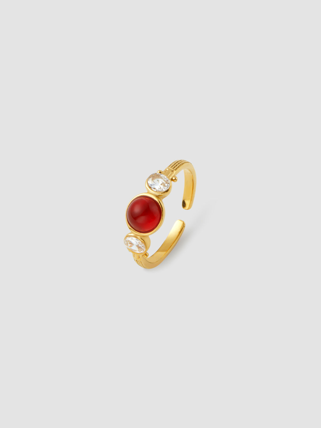 GEMSTONE & RHINESTONE 18K GOLD PLATED STAINLESS STEEL OPEN RING