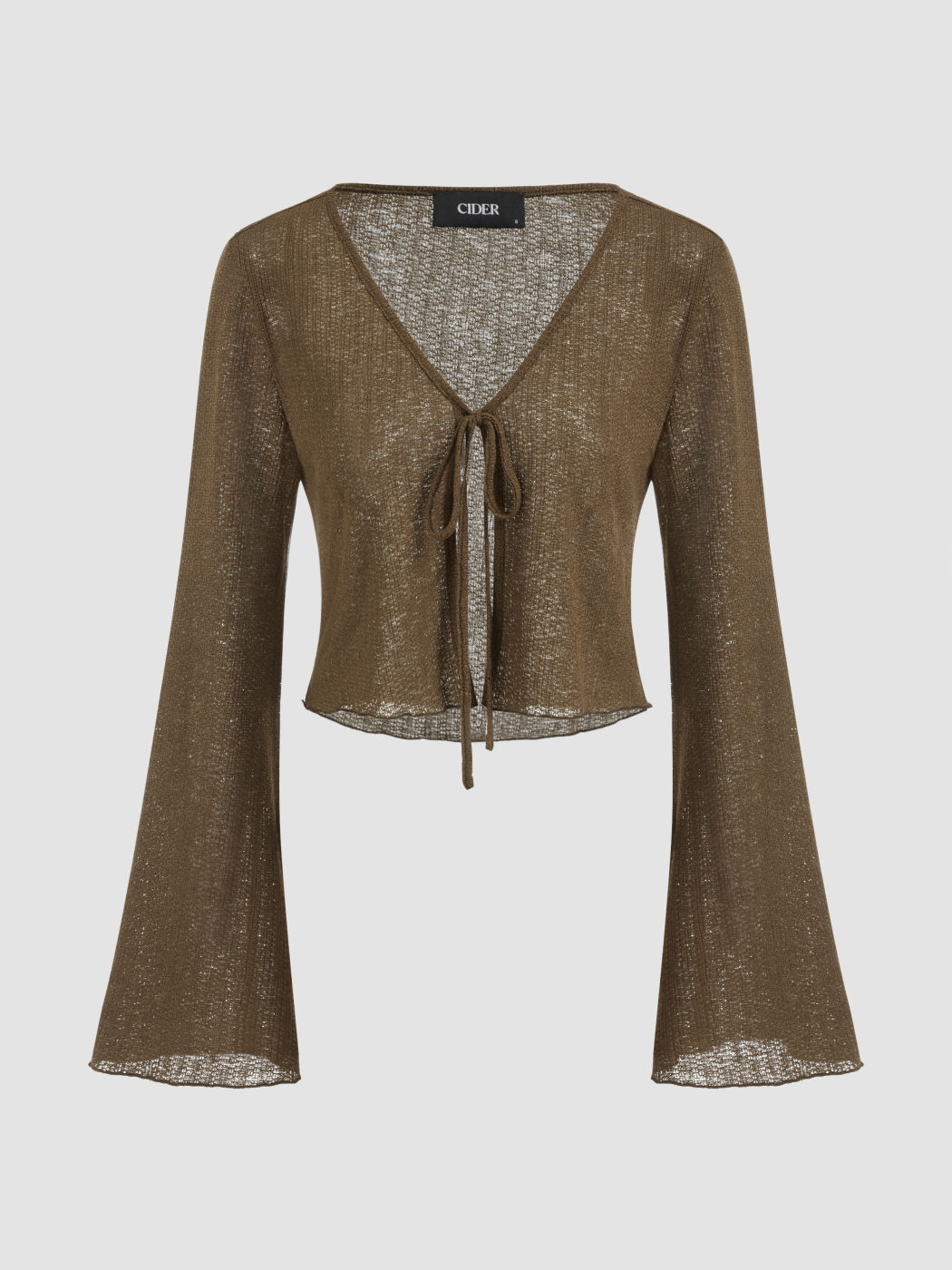 Linen-blend V-neck Knotted Bell Sleeve Crop Top