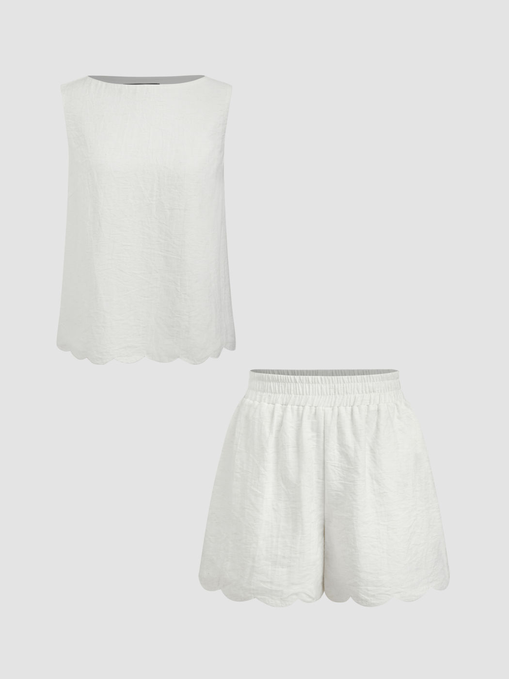 Linen-blend Boat Neck Oversized Wave Hem Tank Top & Mid Rise Shorts Set