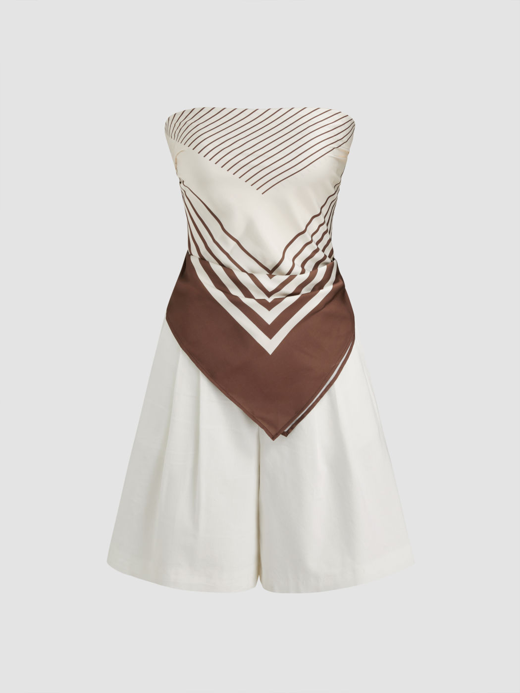 Two Way Linen-blend Stripe Tie Back Bandeau Top & Mid Rise Pleated Shorts Set