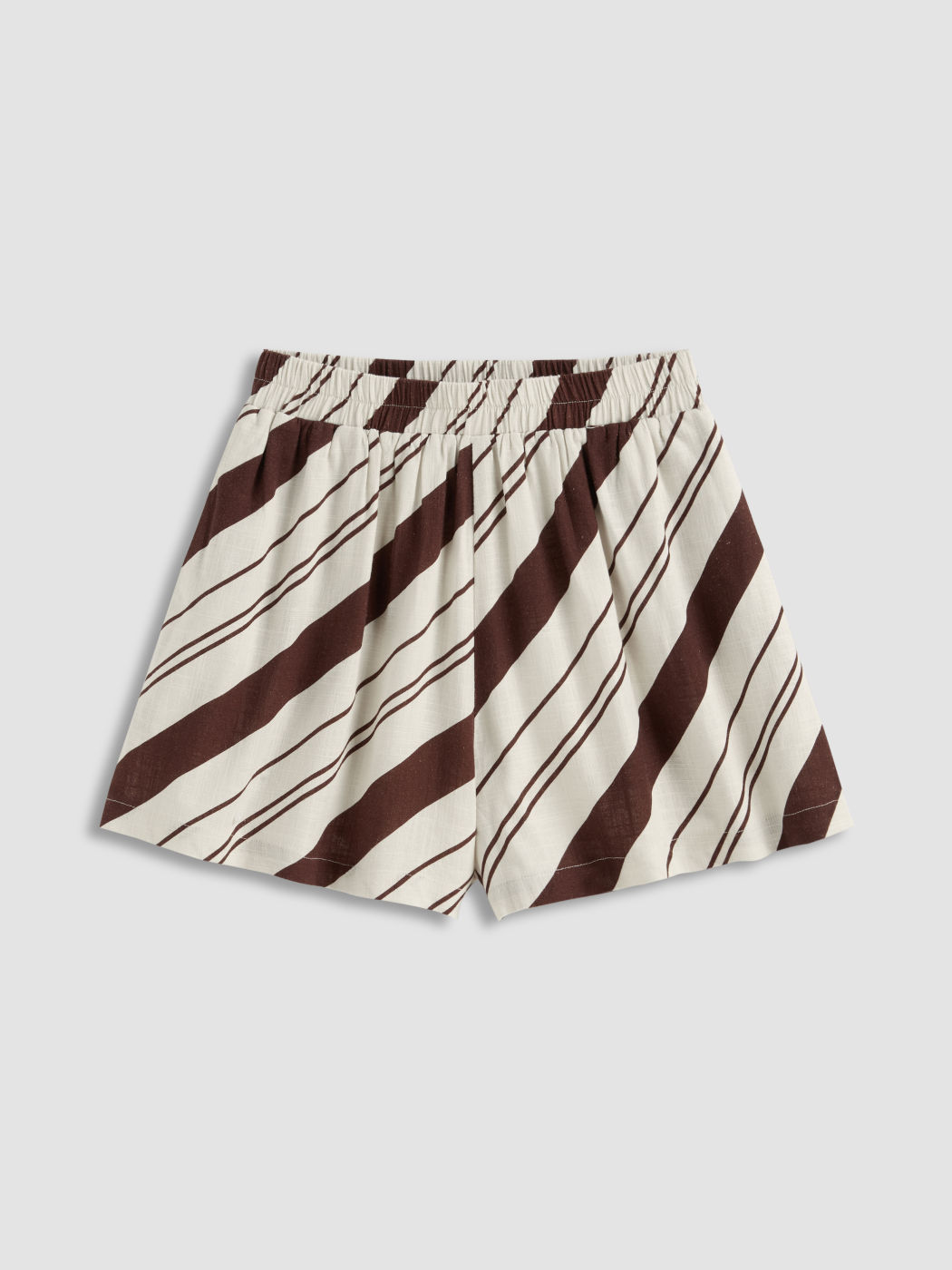 Pantaloncini a righe a vita media in misto lino con elastico in vita