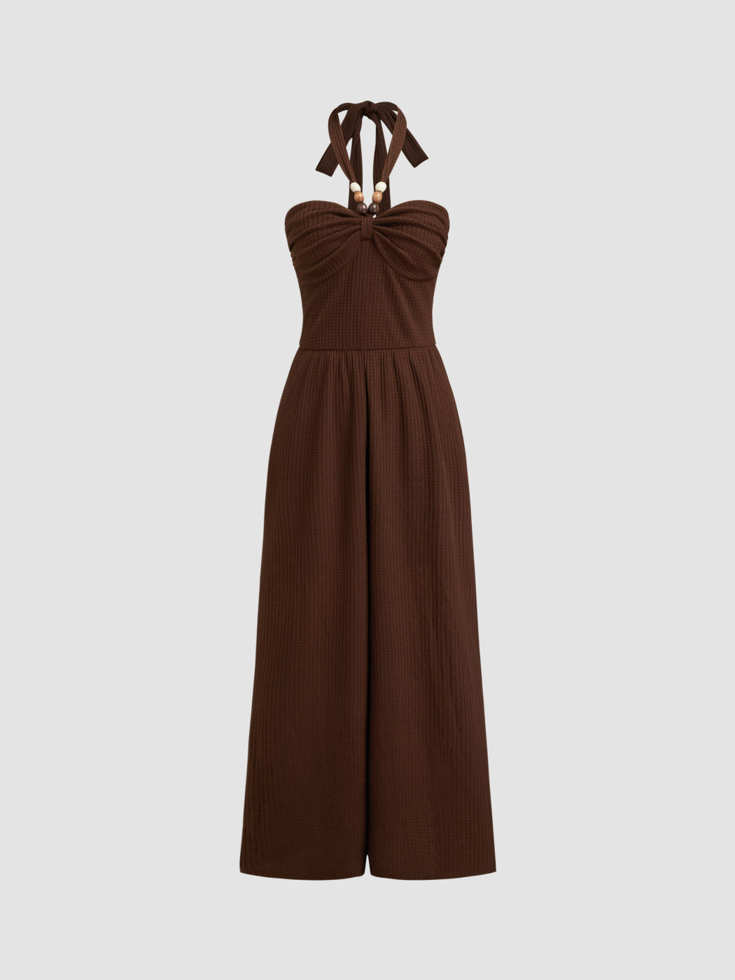 Halter Neckline Kontted Beaded Ruched Jumpsuit