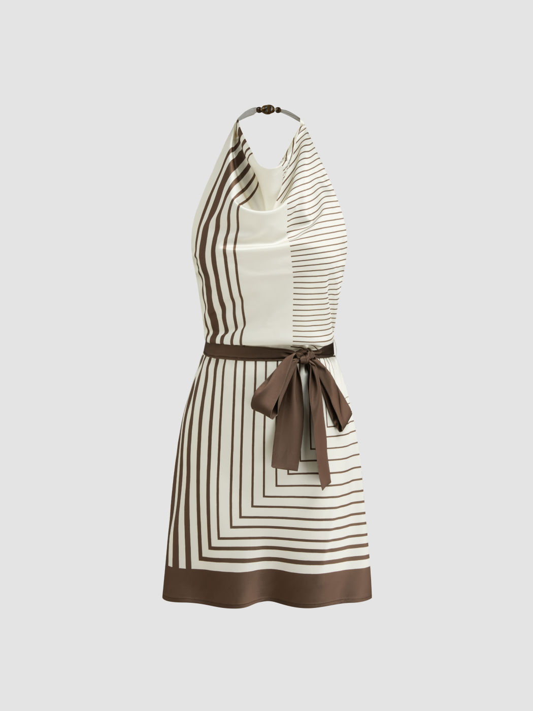 Halter Neckline Striped Bowknot Belted Mini Dress