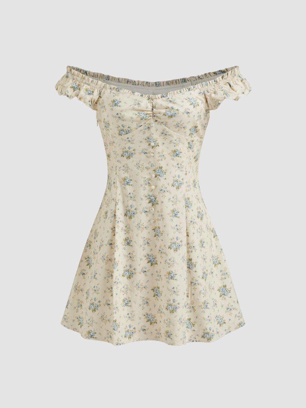 Cotton Floral Lettuce Trim Mini Dress