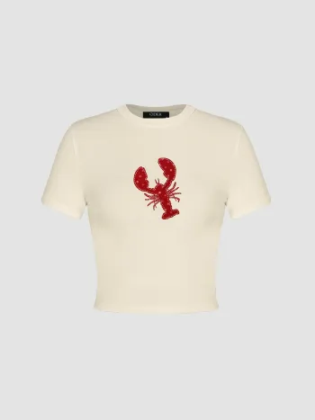 Round Neckline Lobster Graphic Tee