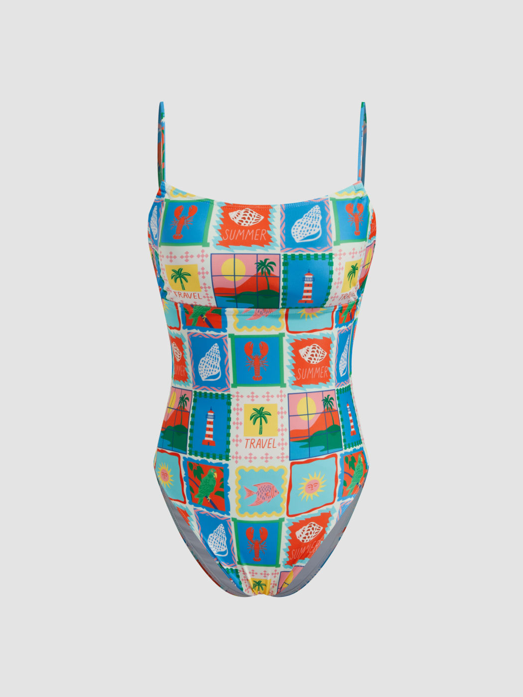 Summer Travel Shaping U-neckline Sun & Fish Knotted One Piece Swimsuit