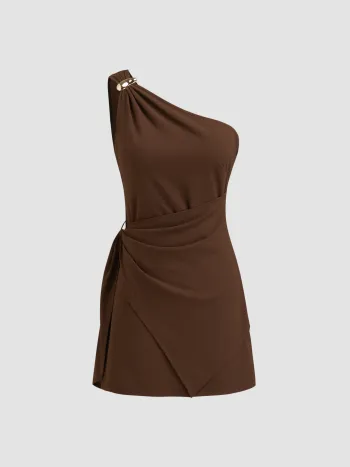 Solid Satin Slit Midi Dress