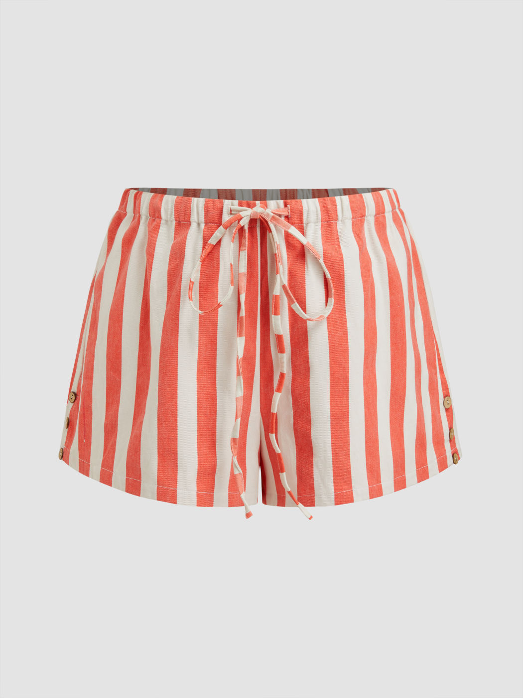 100% Cotton Mid Rise Stripe Drawstring Button Shorts Curve & Plus