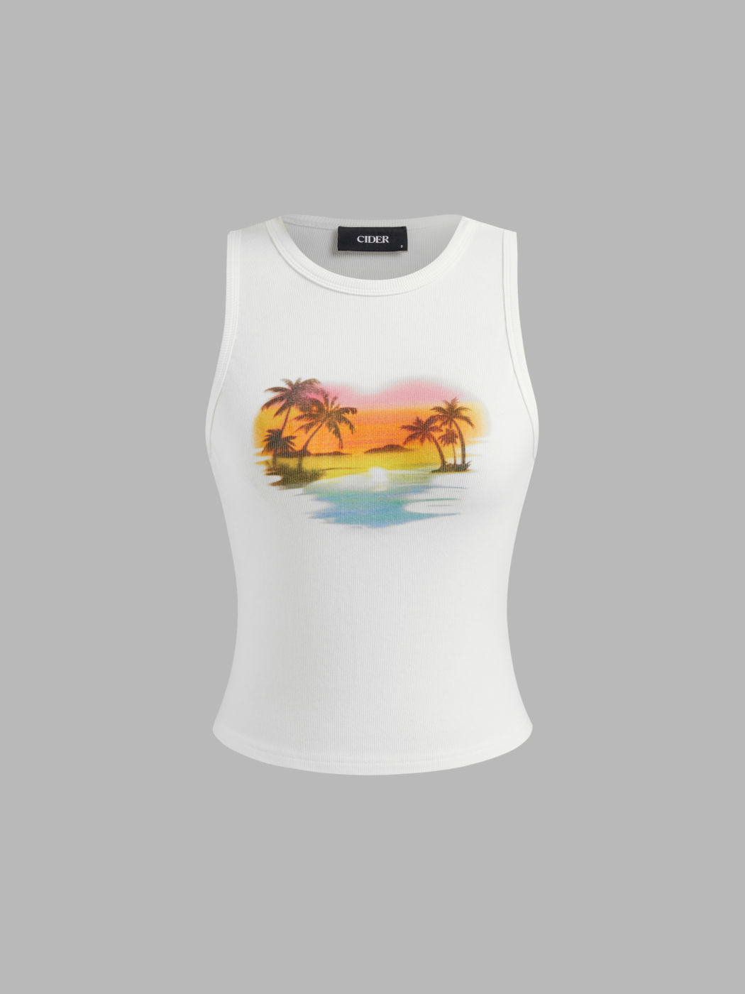 Cotton-blend Sunset Coconut Tree Graphic Tank Top