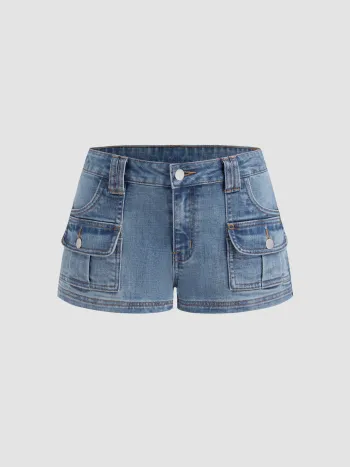 Dehnbare Cider-Denim-Mikro-Shortshorts mit Taschen und tiefem Bund