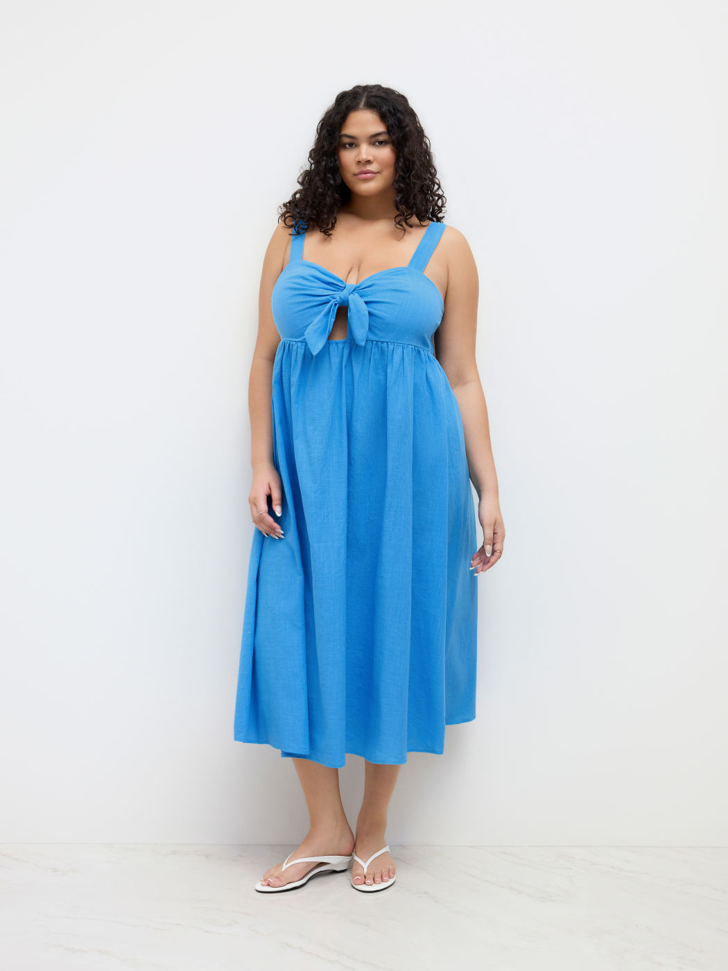 100% Cotton Sweetheart Knotted Cut Out Shirred Cami Maxi Dress