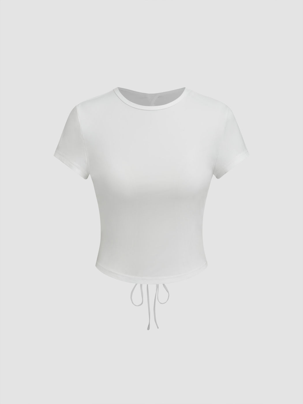 Round Neckline Drawstring Cut Out Tee