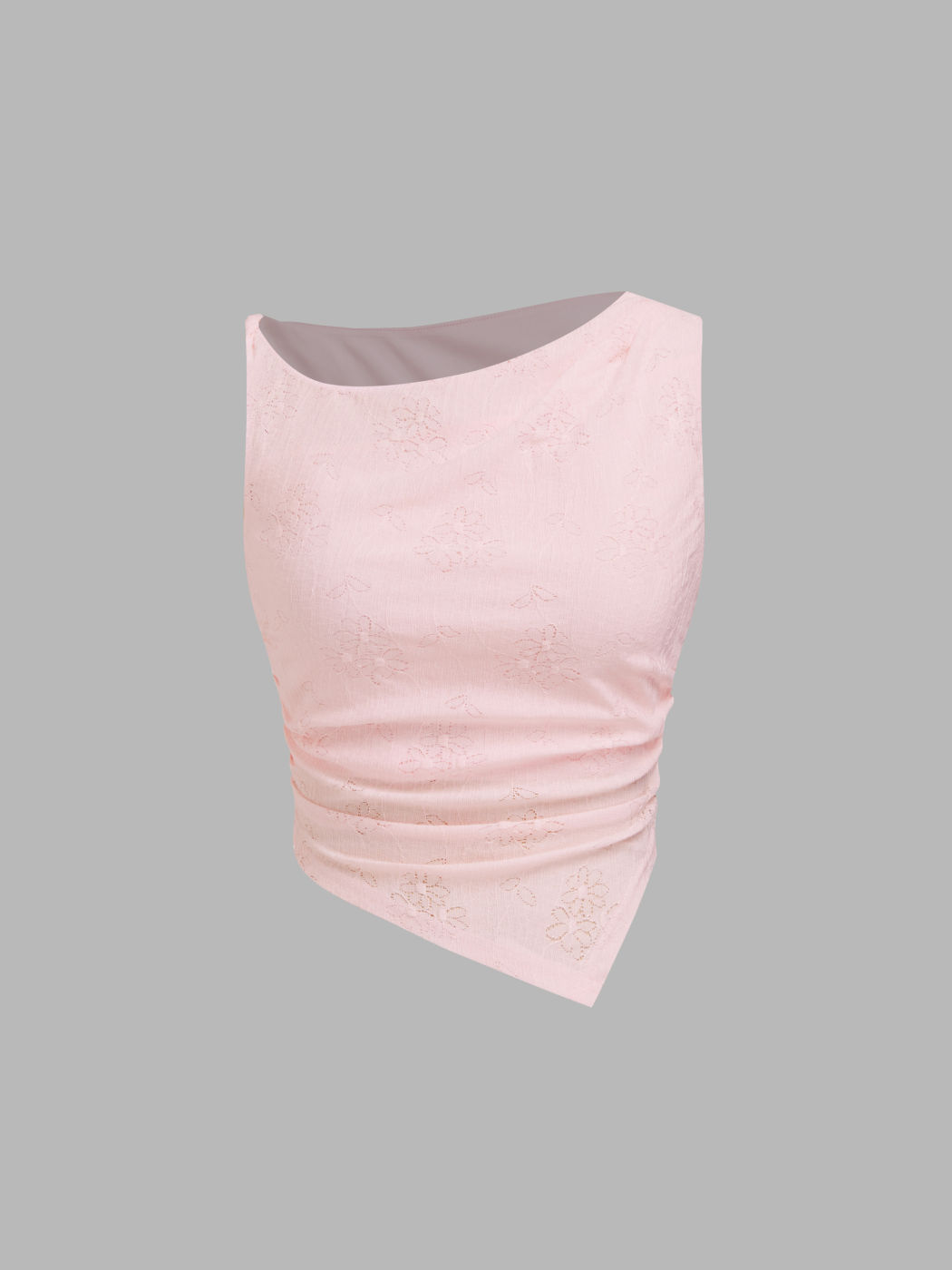 Asymmetrical Neck Floral Ruched Tank Top