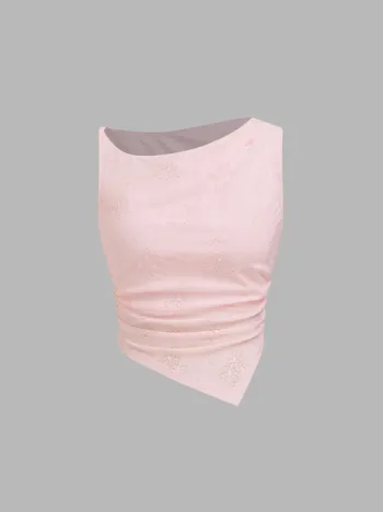 Asymmetrischer Hals, Blumenmuster, geruchtes Tank-Top