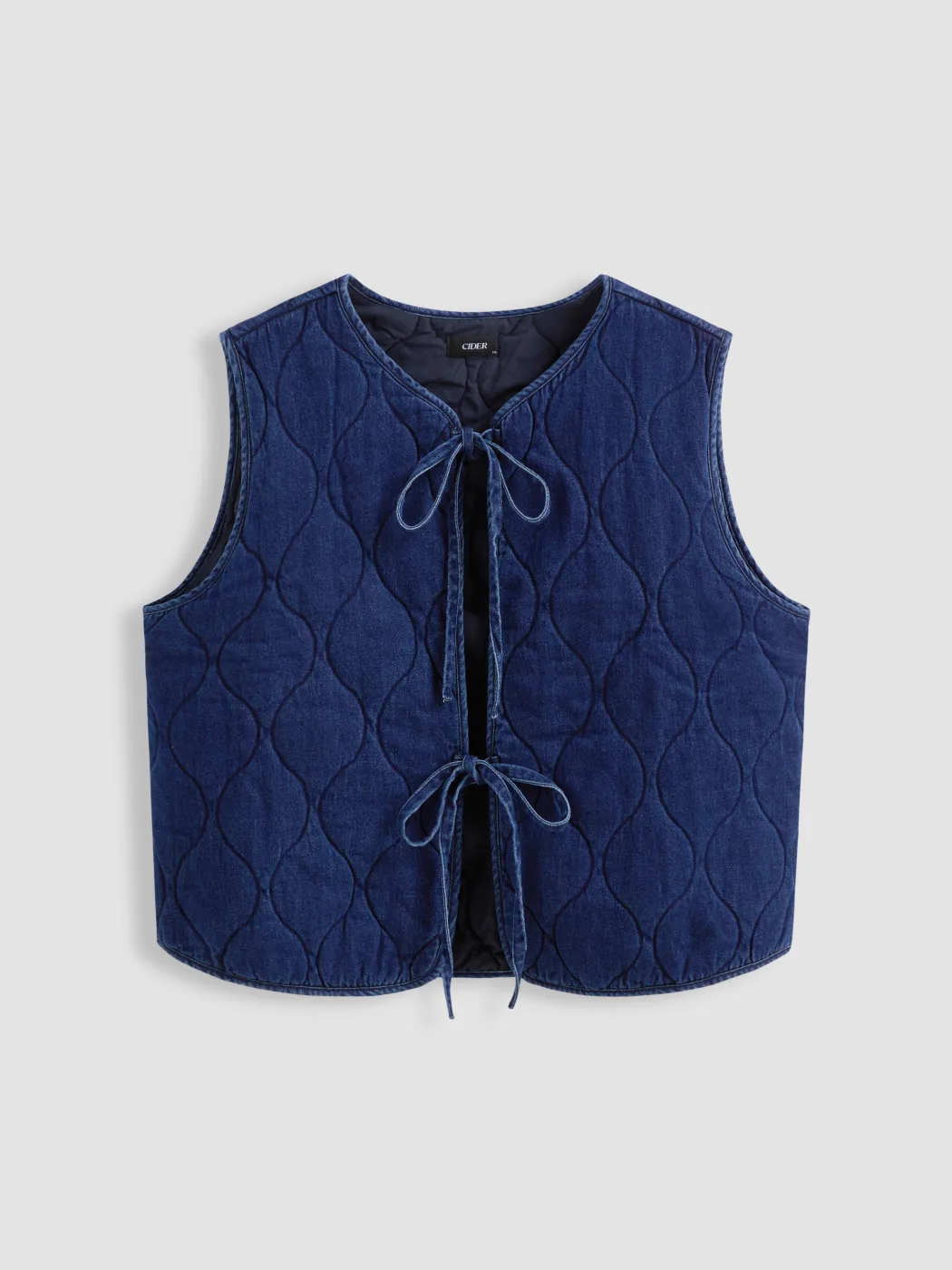 Denim Round Neckline Tie Front Knotted Vest Curve & Plus