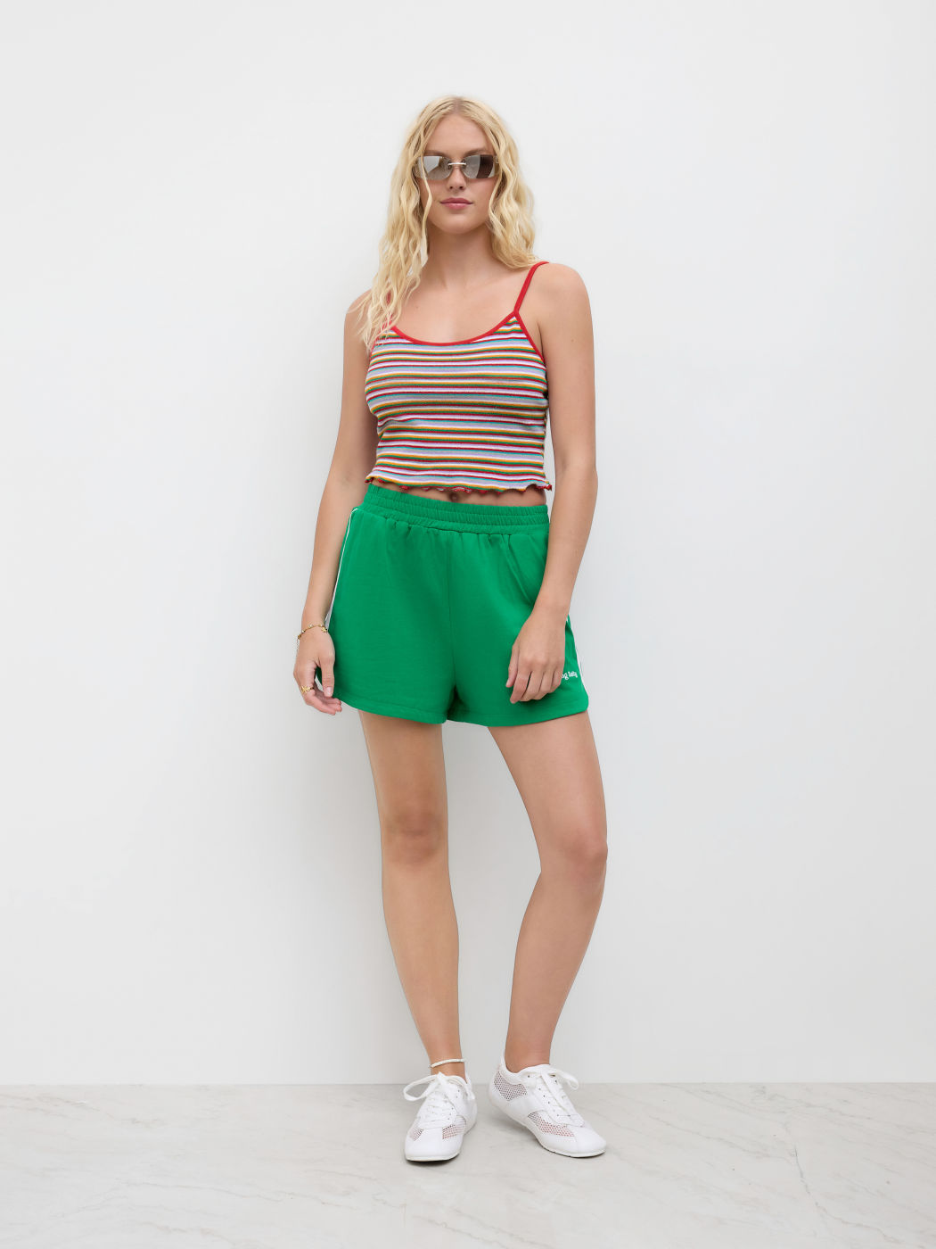 100% Cotton Side Stripe Embroidery Elastic Waist Micro Shorts