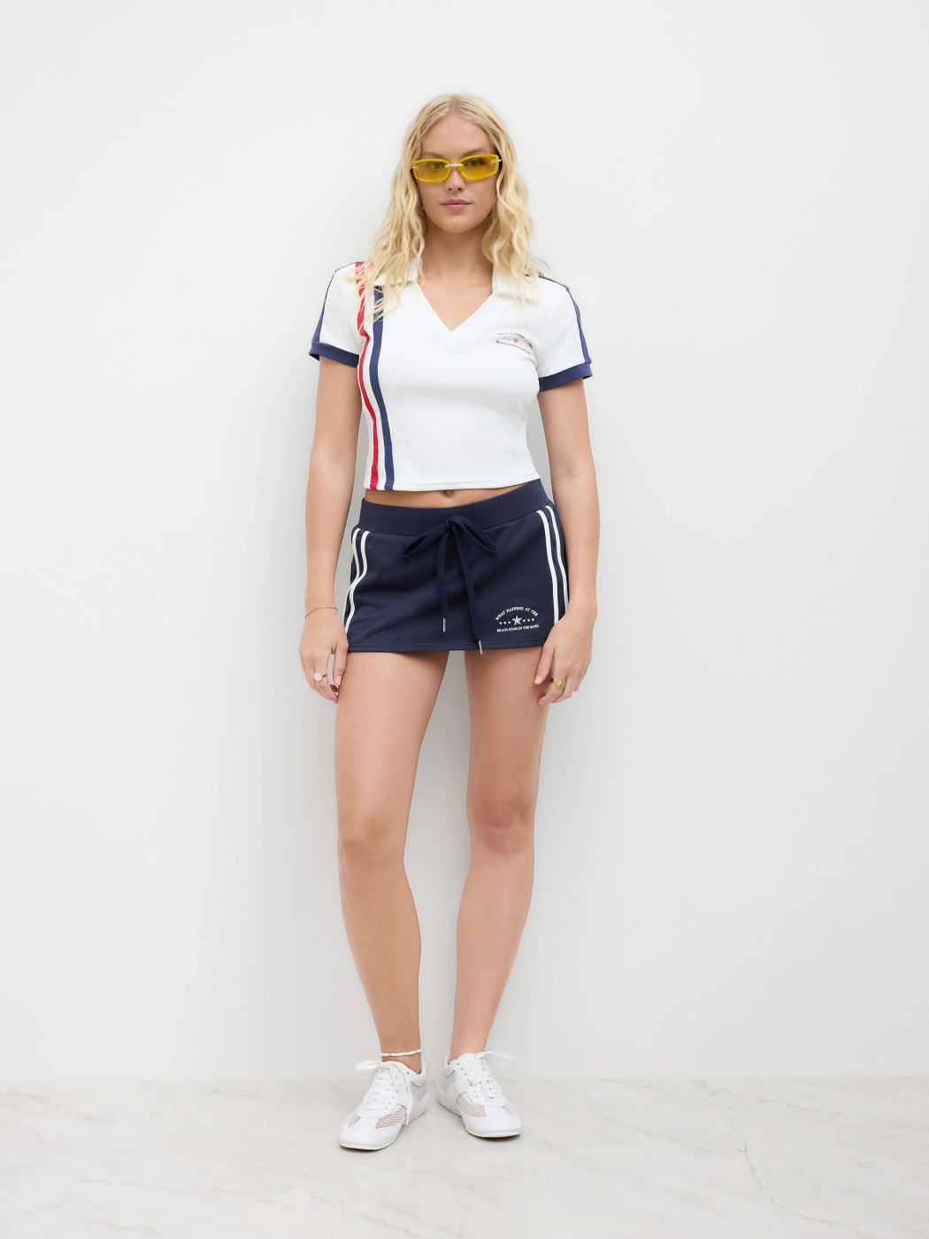 Terry Low Rise Side Stripe Drawstring Mini Skirt