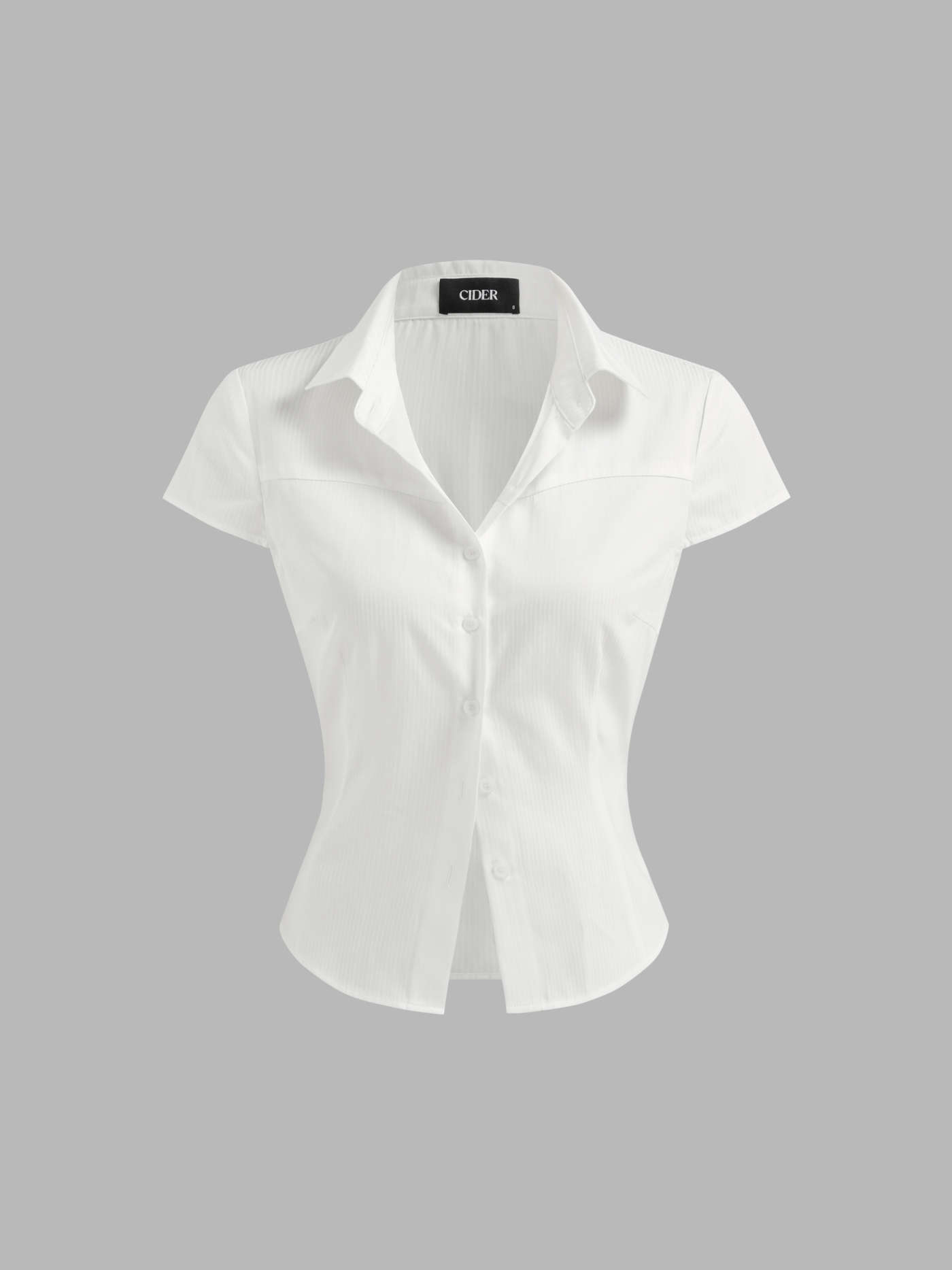 Woven Cotton-blend Polo Neck Stripe Short Sleeve Shirt For Work