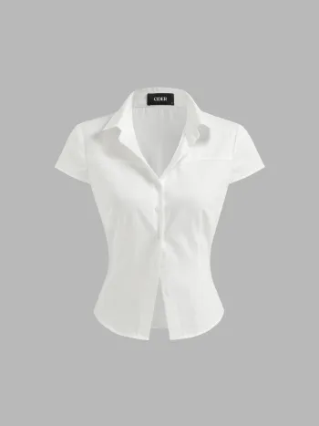 Cotton-blend Polo Neck Stripe Short Sleeve Shirt