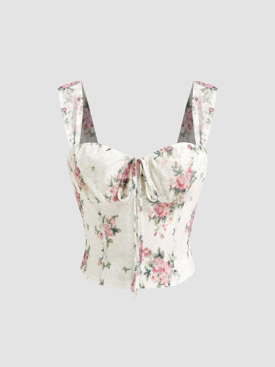 Lace Square Neck Floral Corset Crop Cami Top