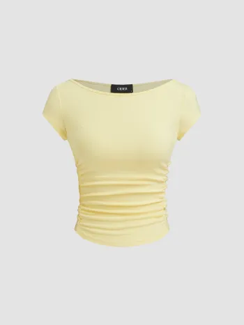 Boat Neck Ruched Tee