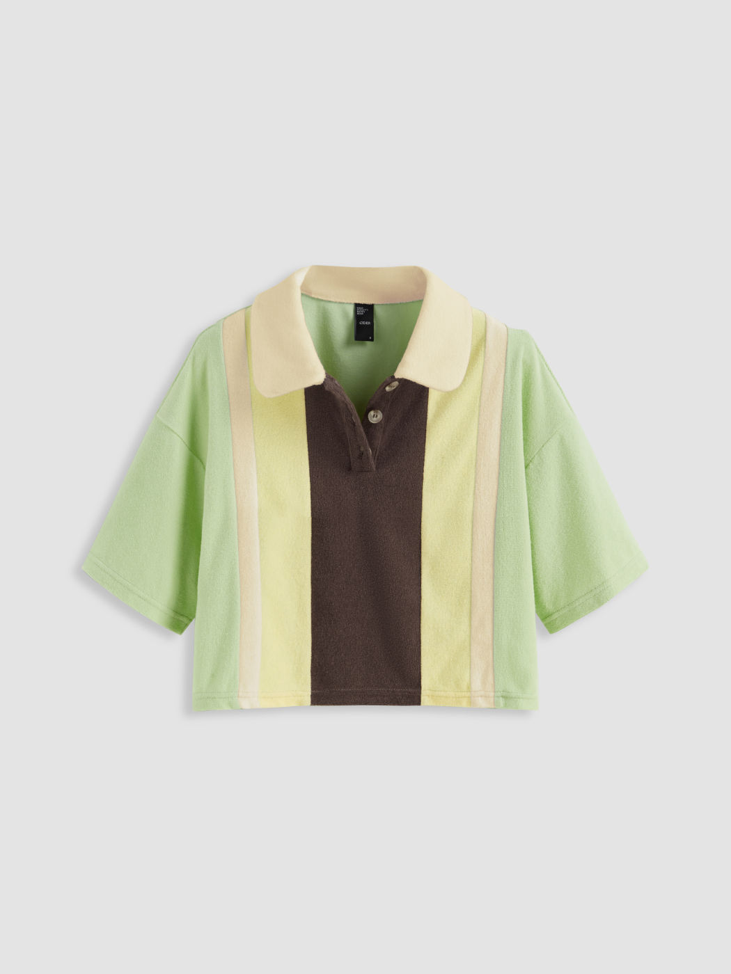 Terry Polo Collar Colorblock Crop Blouse