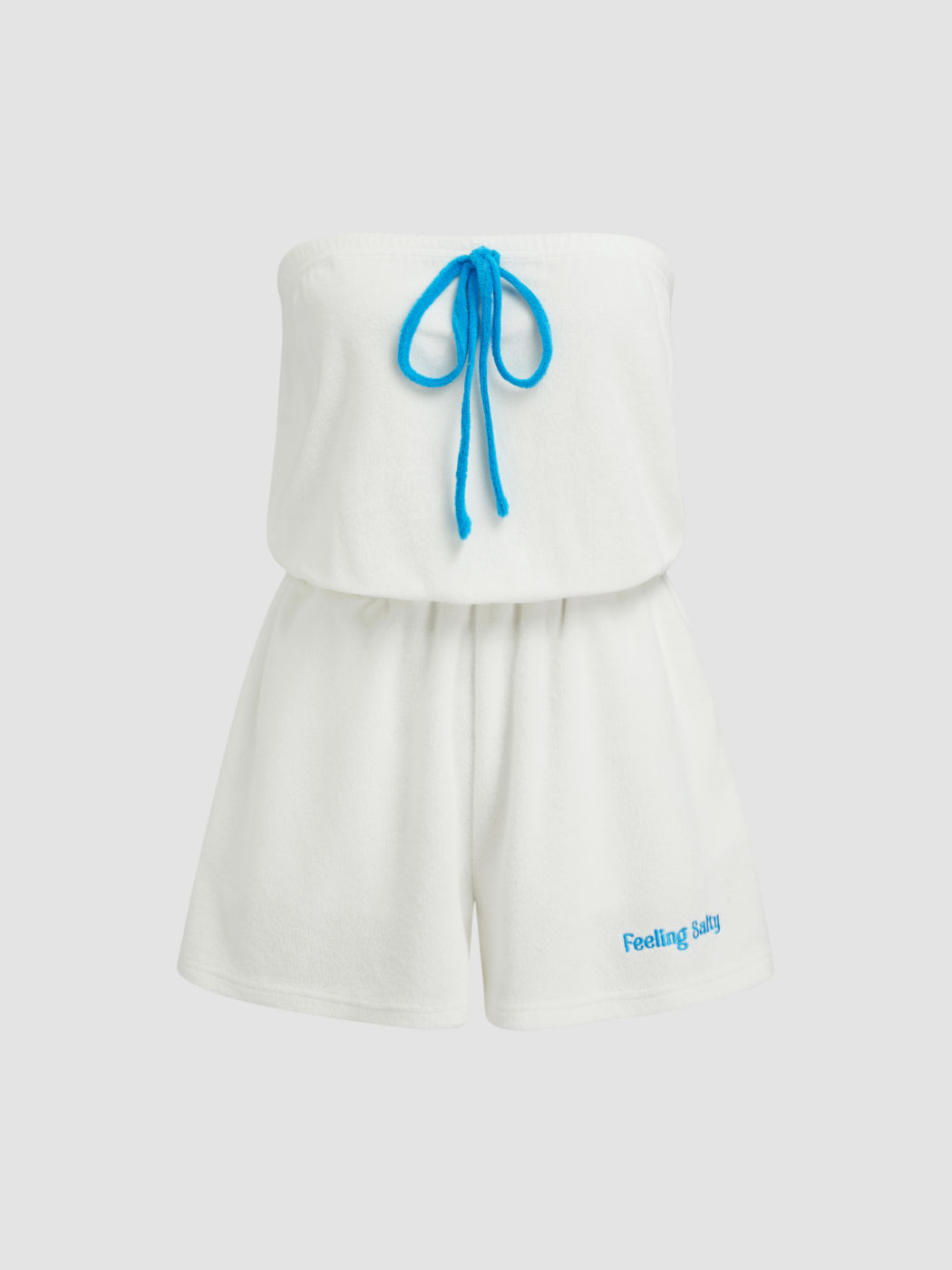 Terry Feeling Salty Embroidery Drawstring Knotted Bandeau Romper