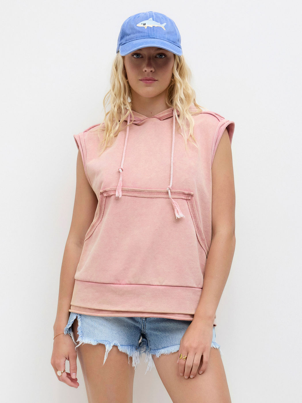 Terry Drawstring Sleeveless Hoodie