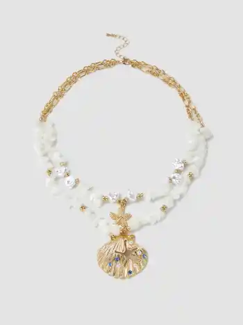 Doppelschichtiges Halsband mit Rheinsteindekor, Muschel, Seestern und Stein