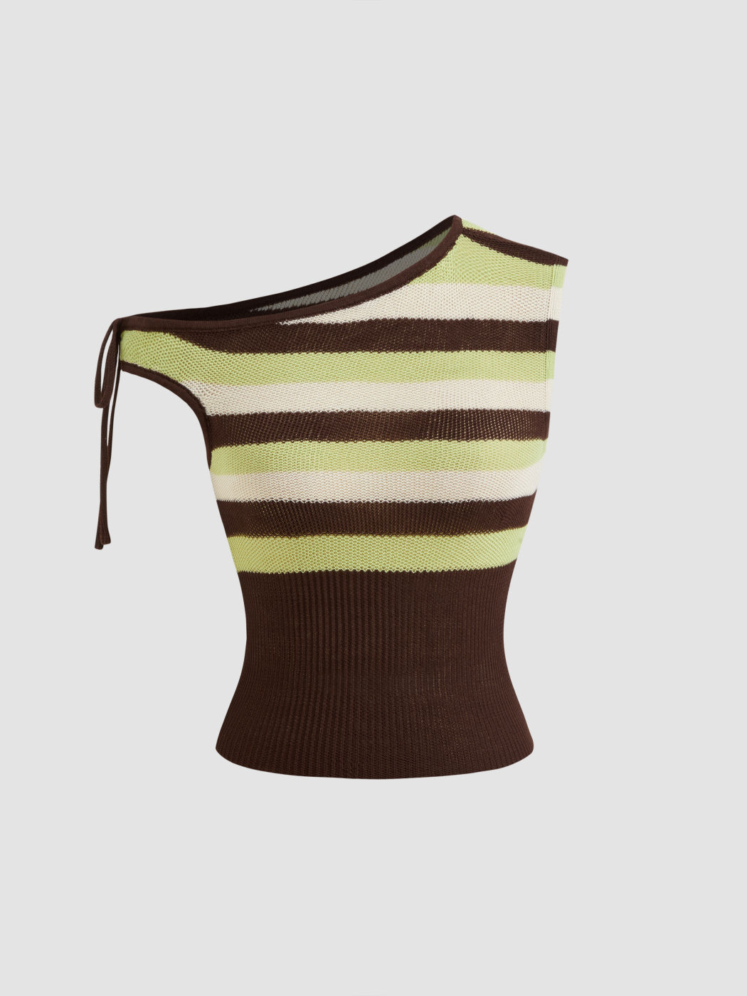 Knit Asymmetrical Neck Stripe Knotted Tank Top