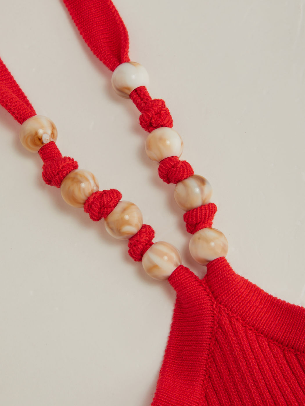 Knitted Halter Neckline Rib Knotted Beaded Top