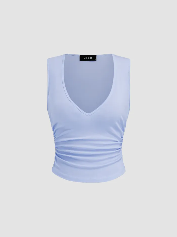 Mesh Cowl Neck Floral Ruched Lace Trim Crop Cami Top