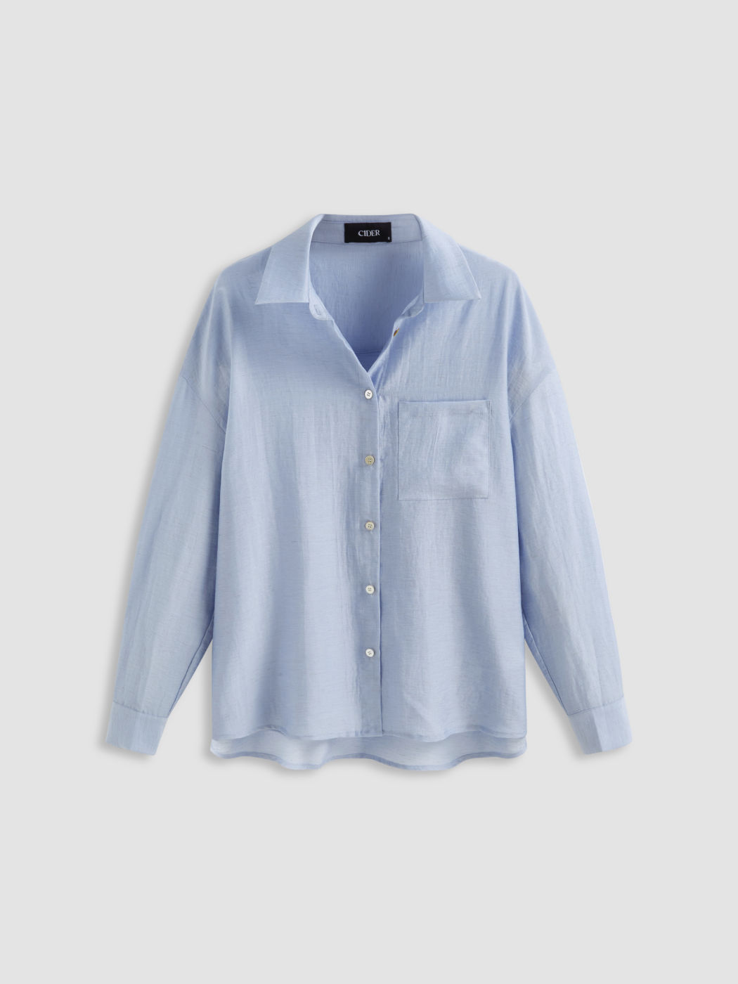 Linen-blend Polo Neck Oversized Long Sleeve Shirt
