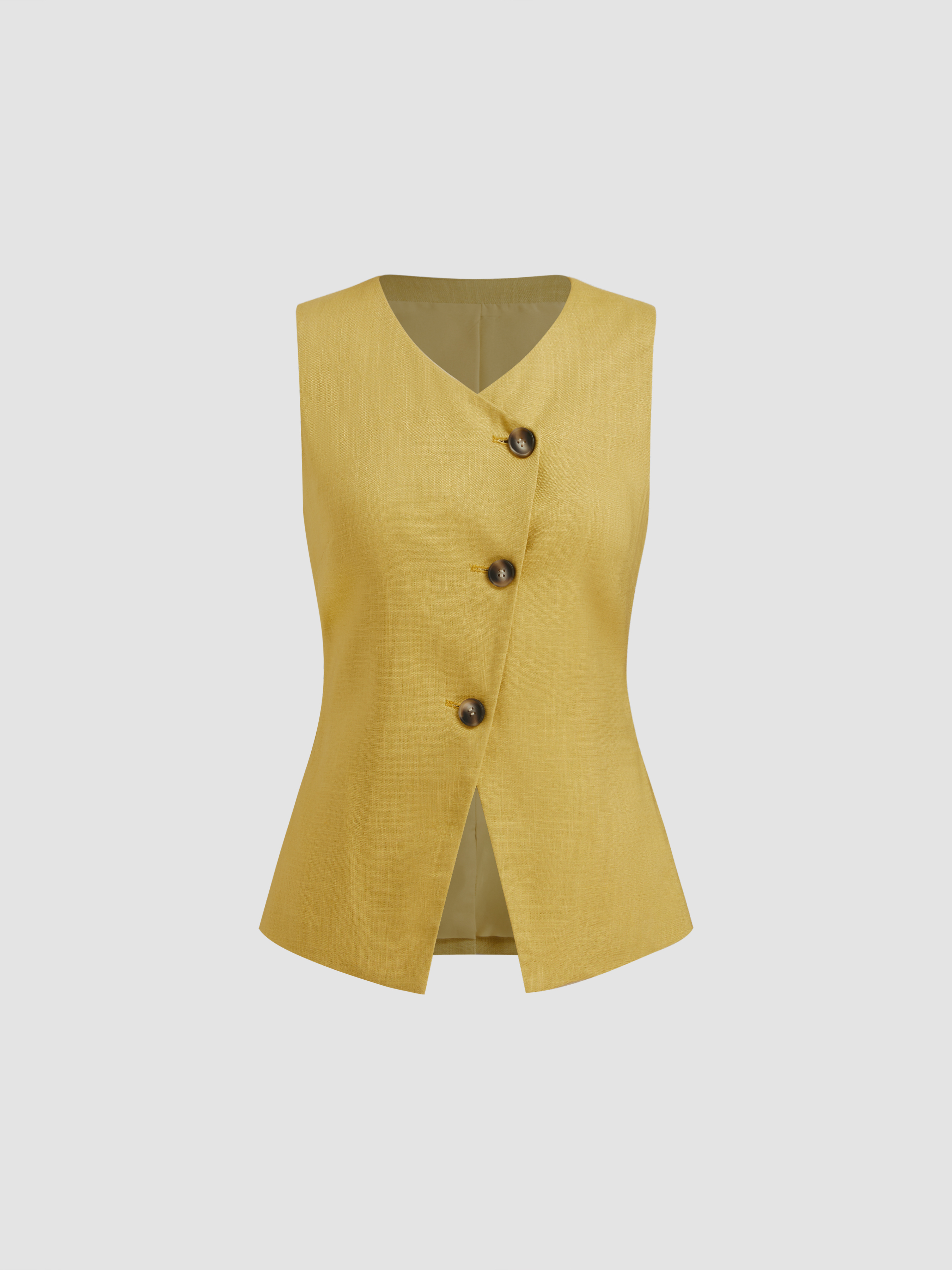 Linen-blend Linen-blend V-neck Asymmetrical Button Blazer