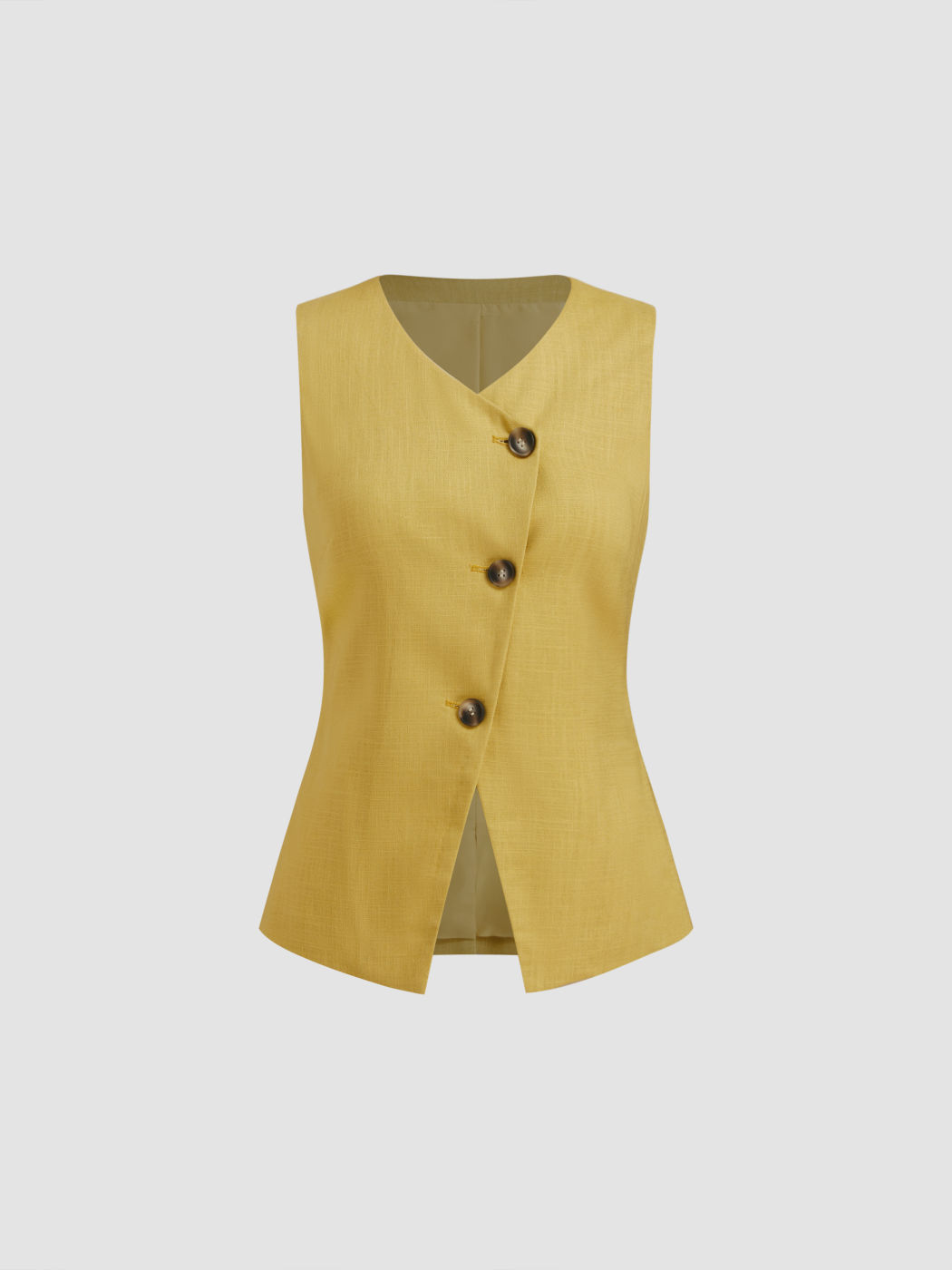 Linen-blend V-neck Asymmetrical Button Blazer Vest