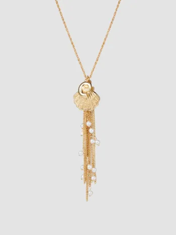 Halskette mit Muschel-, Schnecken- und Faux-Perlen-Dekor und Tassel