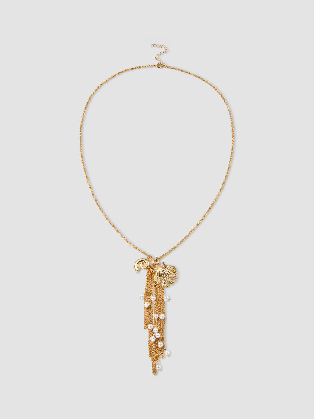 Halskette mit Muschel-, Schnecken- und Faux-Perlen-Dekor und Tassel