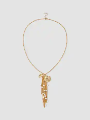 Halskette mit Muschel-, Schnecken- und Faux-Perlen-Dekor und Tassel
