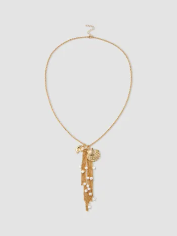 Halskette mit Muschel-, Schnecken- und Faux-Perlen-Dekor und Tassel