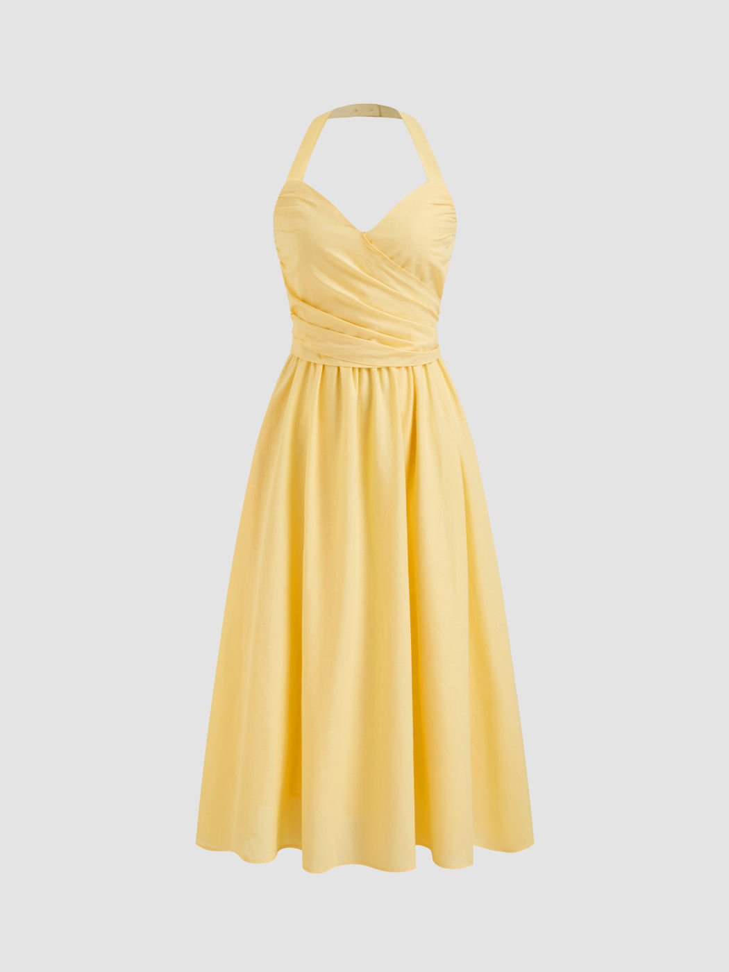 Ramie-Mischung Halter-Halslinie Knoten-Rusche Midikleid