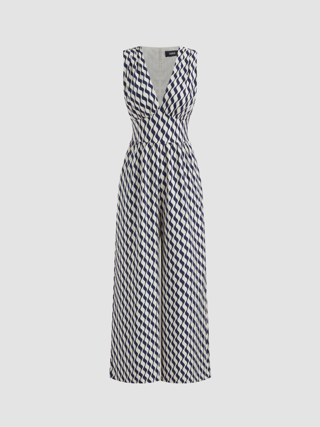 V-neck Abstract Knotted Back Wide Leg Jumpsuit
