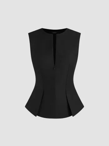 Half Zip Pleated Blouse