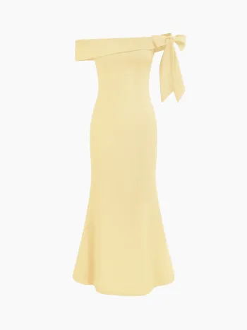 Off-shoulder asymmetrische Schleife Mermaid Maxikleid