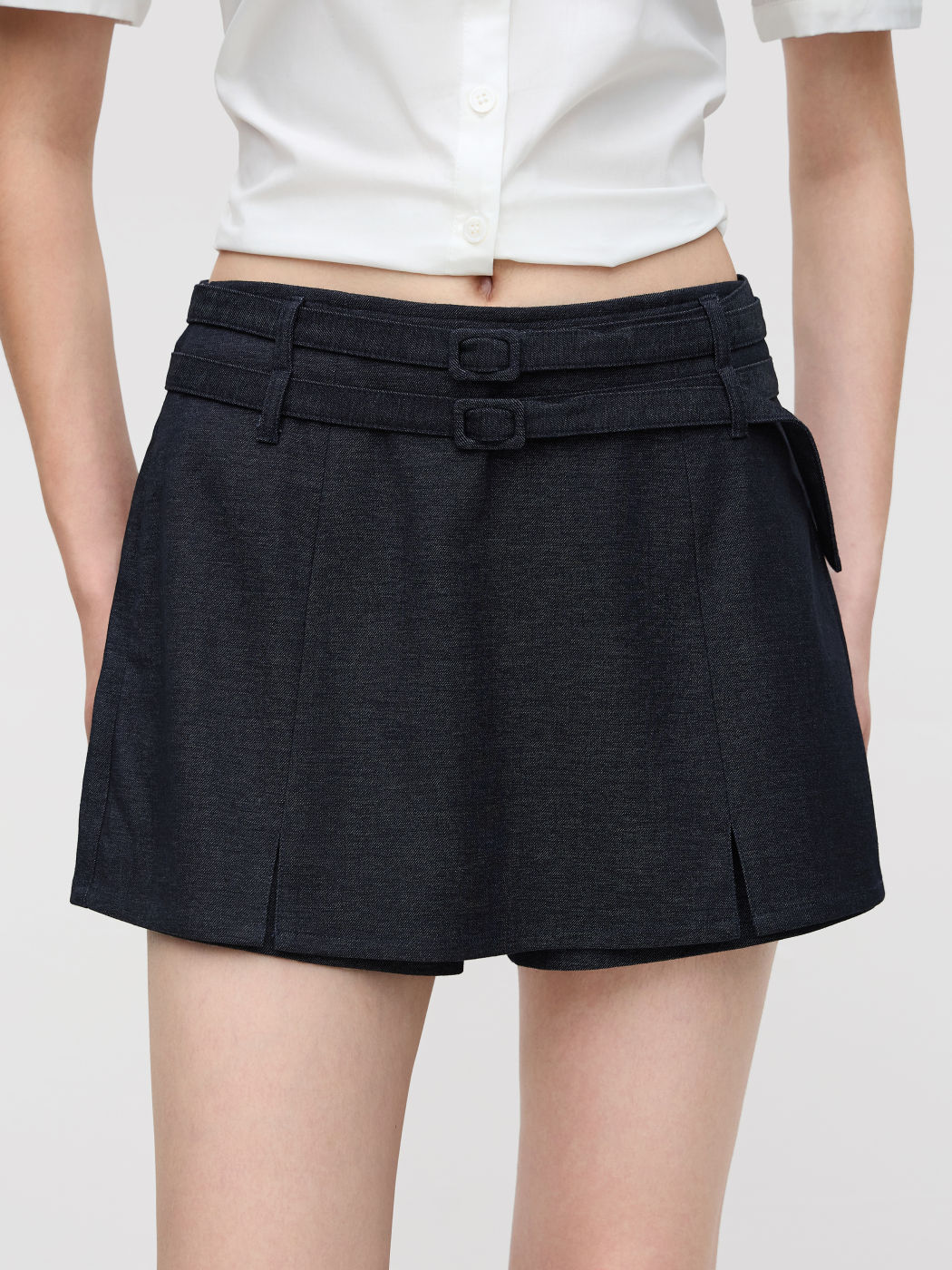 Mid Rise Skort With Double Belt