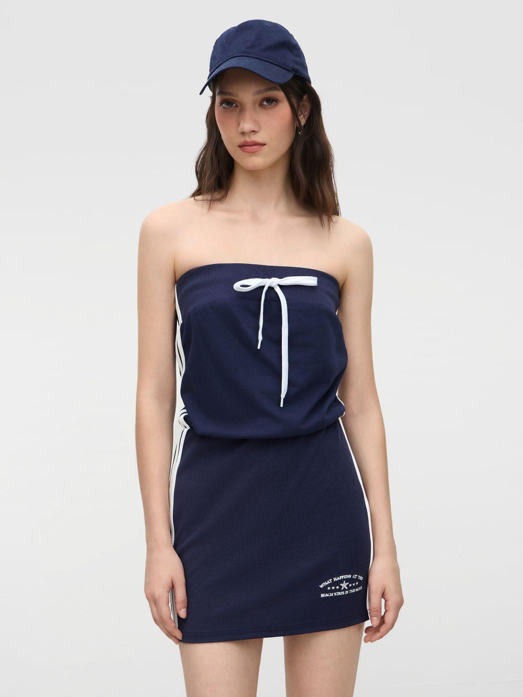 Terry-Seitenstreifen-Bowschmuck Bandeau-Minikleid