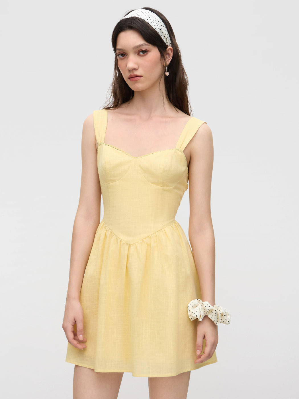 Cotton-blend Sweetheart Lettuce Trim Mini Dress
