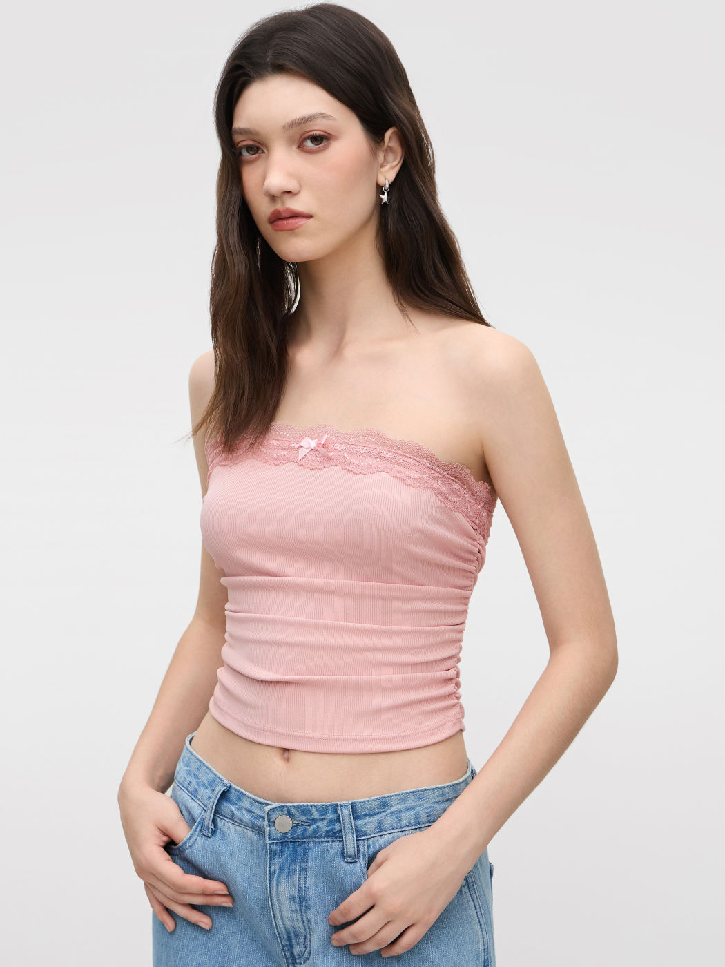 Einfarbiges geriffeltes Tube Crop Top