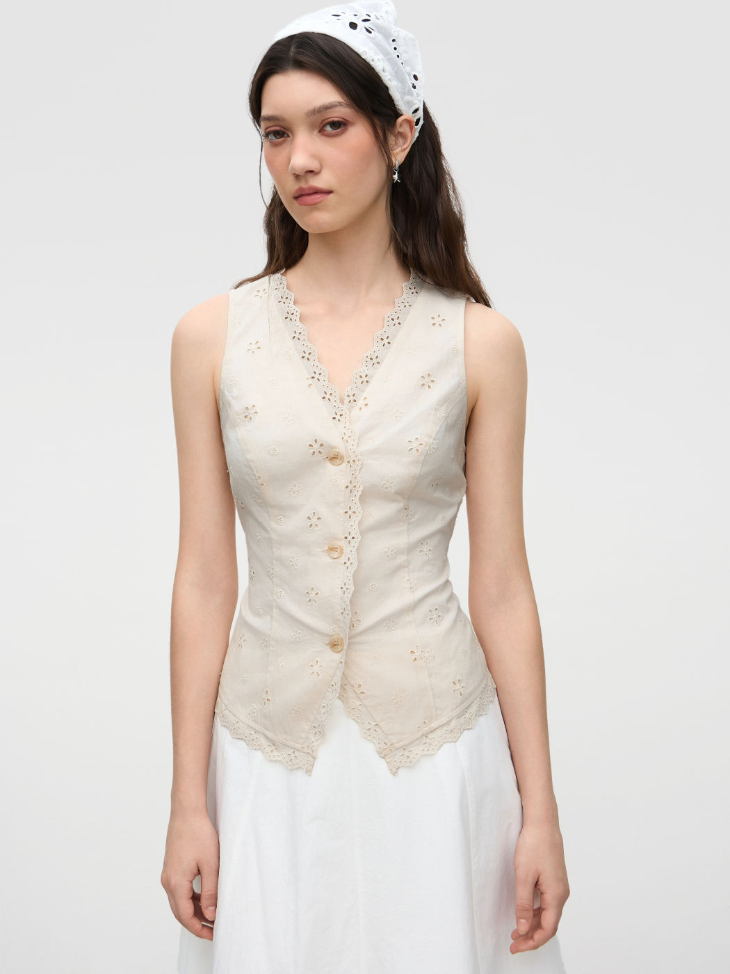 Cotton V-neck Broderie Anglaise Belted Vet
