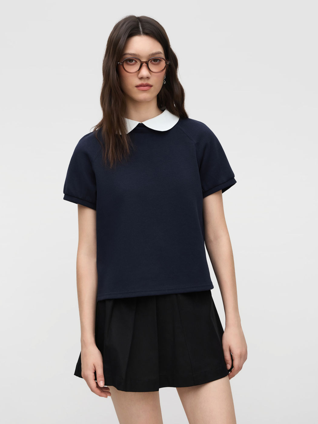 100% Cotton Peter Pan Collar Mid-length Sleeve Oversized Tee